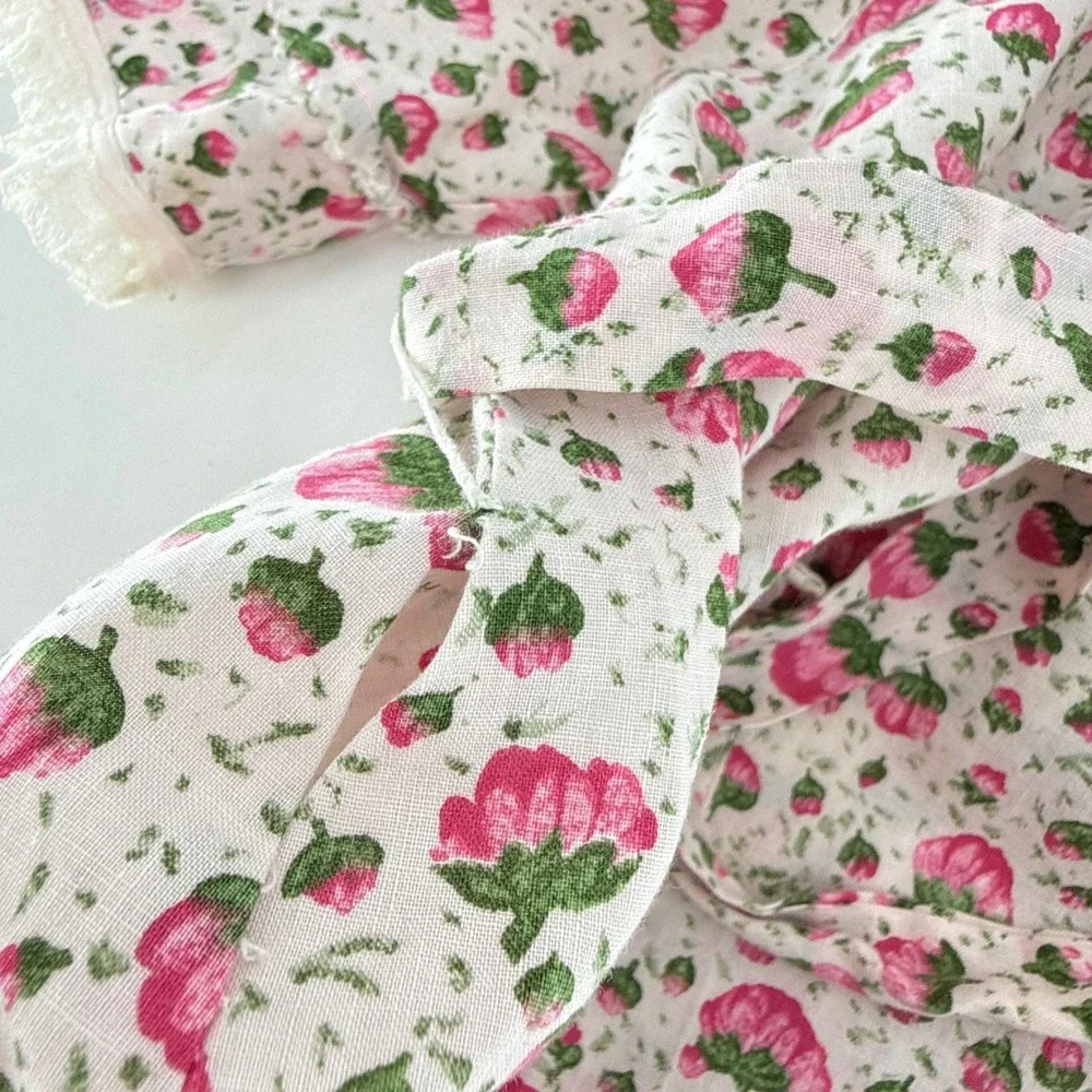 Vintage Loungees Robe Floral‎ Girls Pink White Button Front